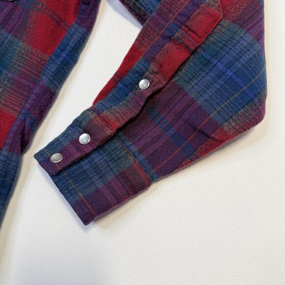 Vintage Pendleton Shirt Womens Medium Red Blue Plaid Wool Western Snap Front 70s - Picture 15 of 15
